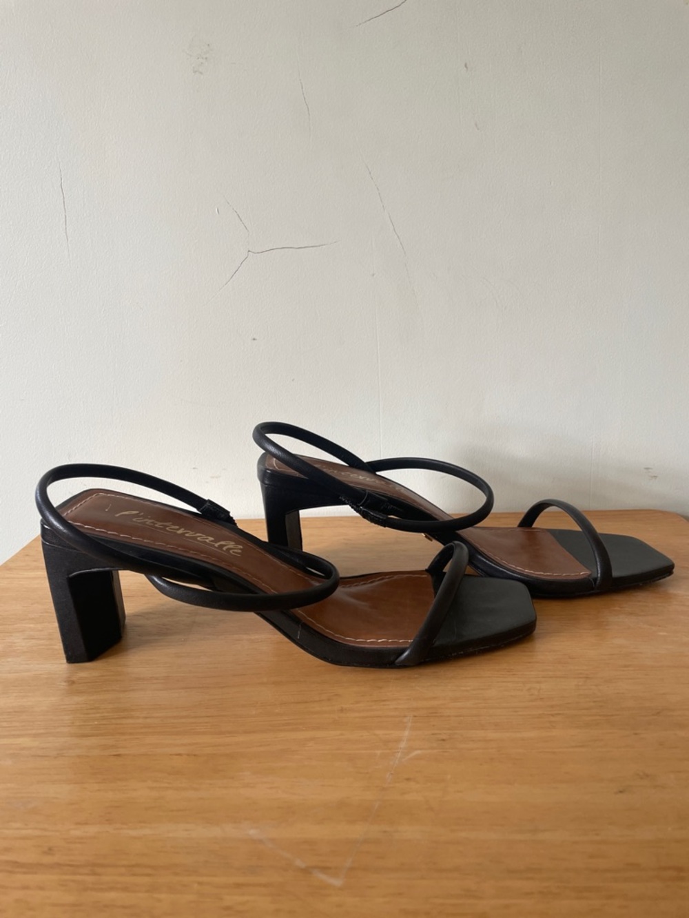L'INTERVALLE Black Leather Sandals Strappy Square-Toe Block Heels, Size 8 - Picture 2 of 10